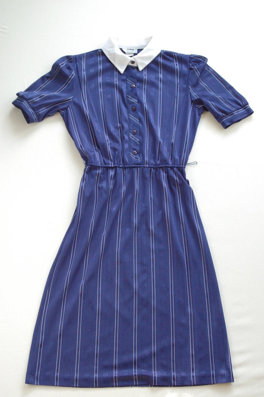 Vintage 1980s Navy Pinstripe Secretary Midi Dress 10 USA